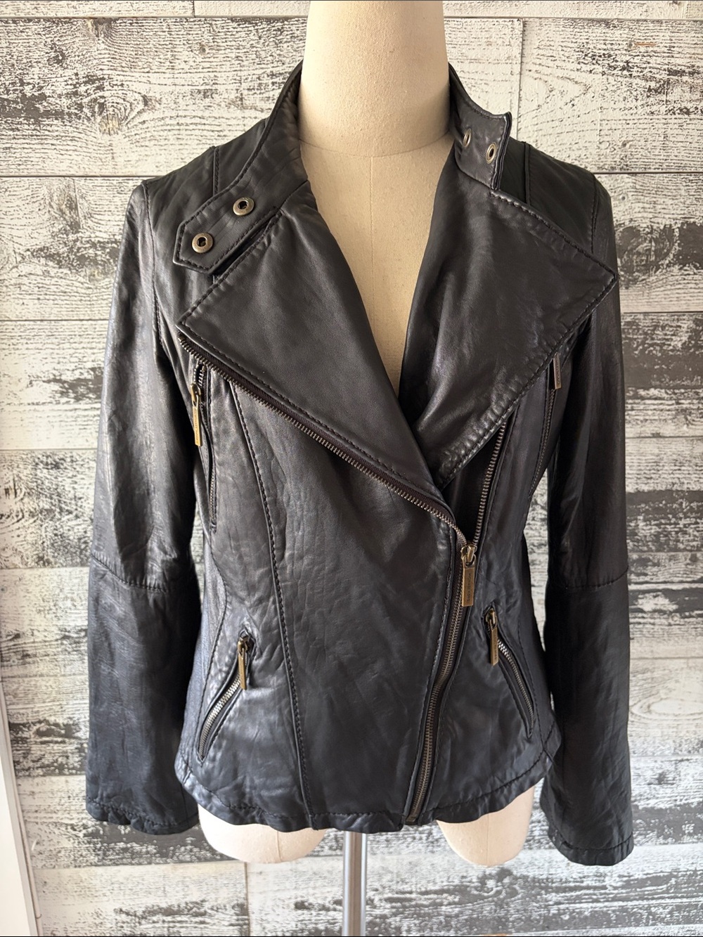 Michael Kors Black Leather Moto Jacket - Women